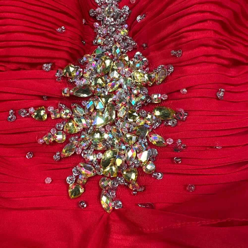 Mac Duggal Red Strapless Embellished Sequin High Low Formal Evening Gown Dress 4 - Picture 5 of 16